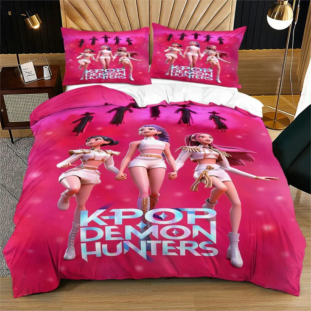 K-POP Demon Hunters Pink Themed Anime Girl Group Bedding Set