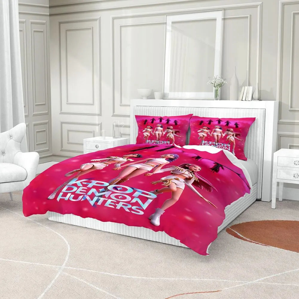 K-POP Demon Hunters Pink Themed Anime Girl Group Bedding Set