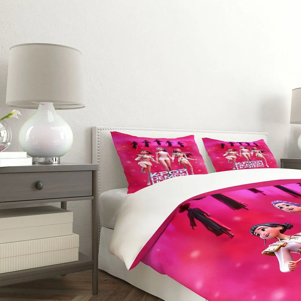 K-POP Demon Hunters Pink Themed Anime Girl Group Bedding Set
