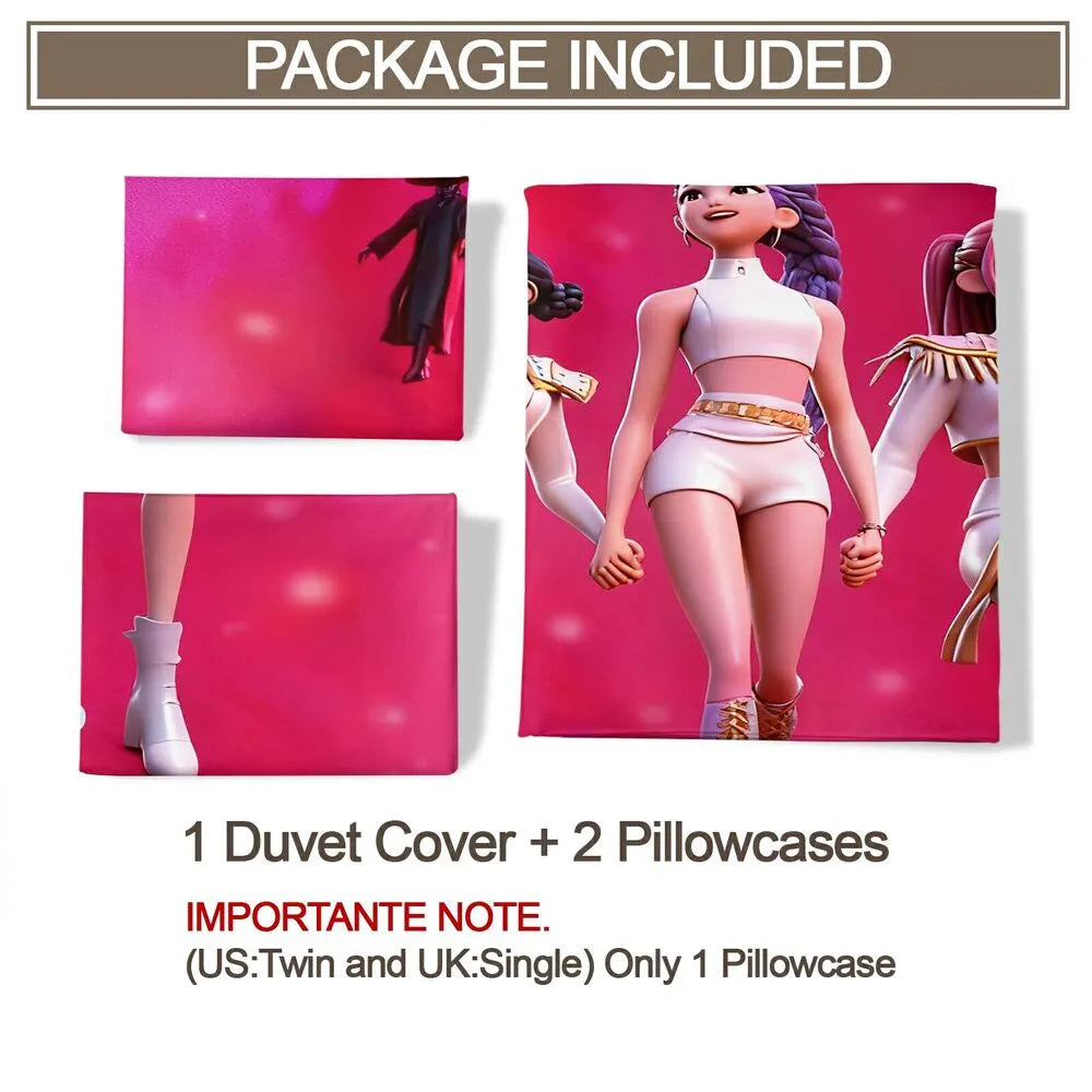 K-POP Demon Hunters Pink Themed Anime Girl Group Bedding Set