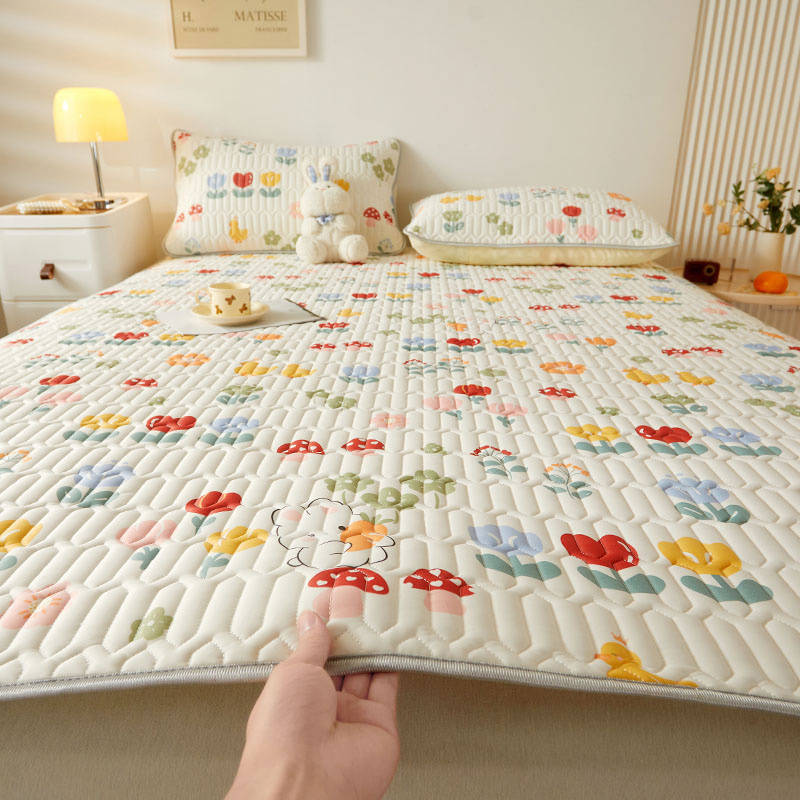 2025 Summer Flower Print Cool Sleeping Pad+Pillowcase Set (1Latex Mattress+1/2 Pillowcase) For Bedrooms And Guest Rooms Foldable