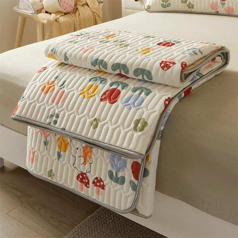 2025 Summer Flower Print Cool Sleeping Pad+Pillowcase Set (1Latex Mattress+1/2 Pillowcase) For Bedrooms And Guest Rooms Foldable