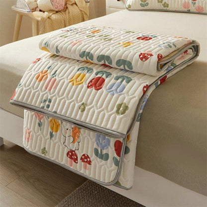 2025 Summer Flower Print Cool Sleeping Pad+Pillowcase Set (1Latex Mattress+1/2 Pillowcase) For Bedrooms And Guest Rooms Foldable