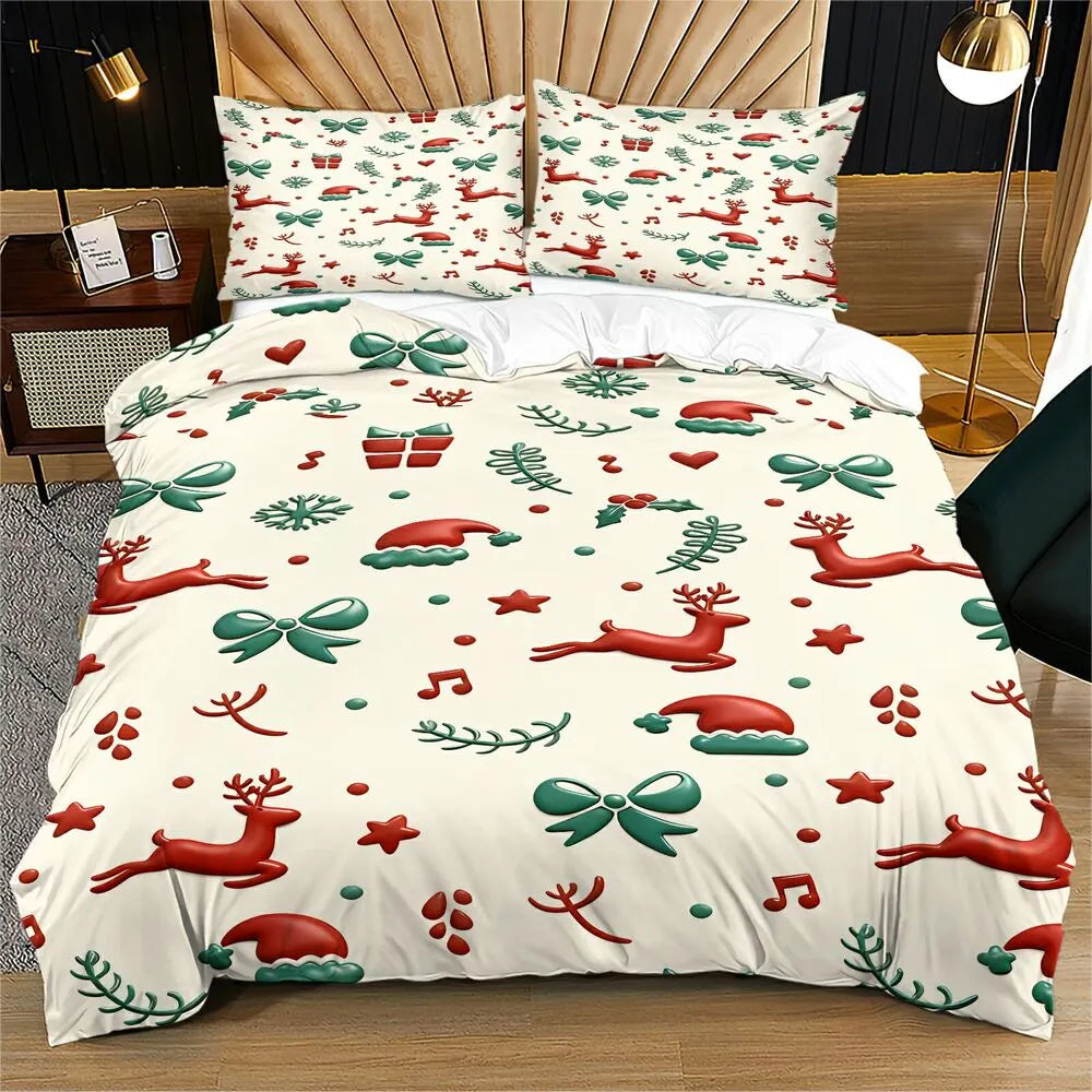 3D Christmas Reindeer Bow Christmas Gift Duvet Cover Set Kids Bedding Set