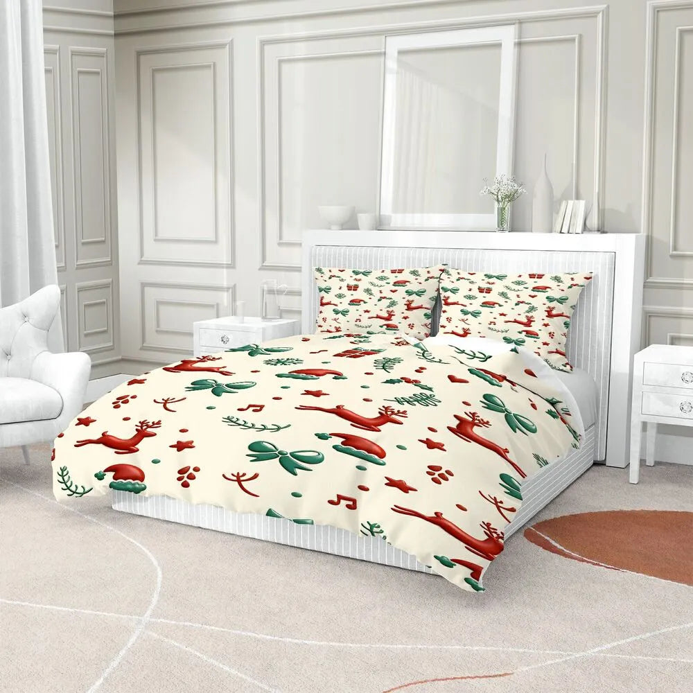 3D Christmas Reindeer Bow Christmas Gift Duvet Cover Set Kids Bedding Set