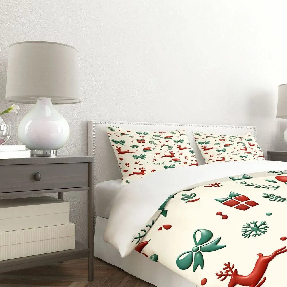 3D Christmas Reindeer Bow Christmas Gift Duvet Cover Set Kids Bedding Set