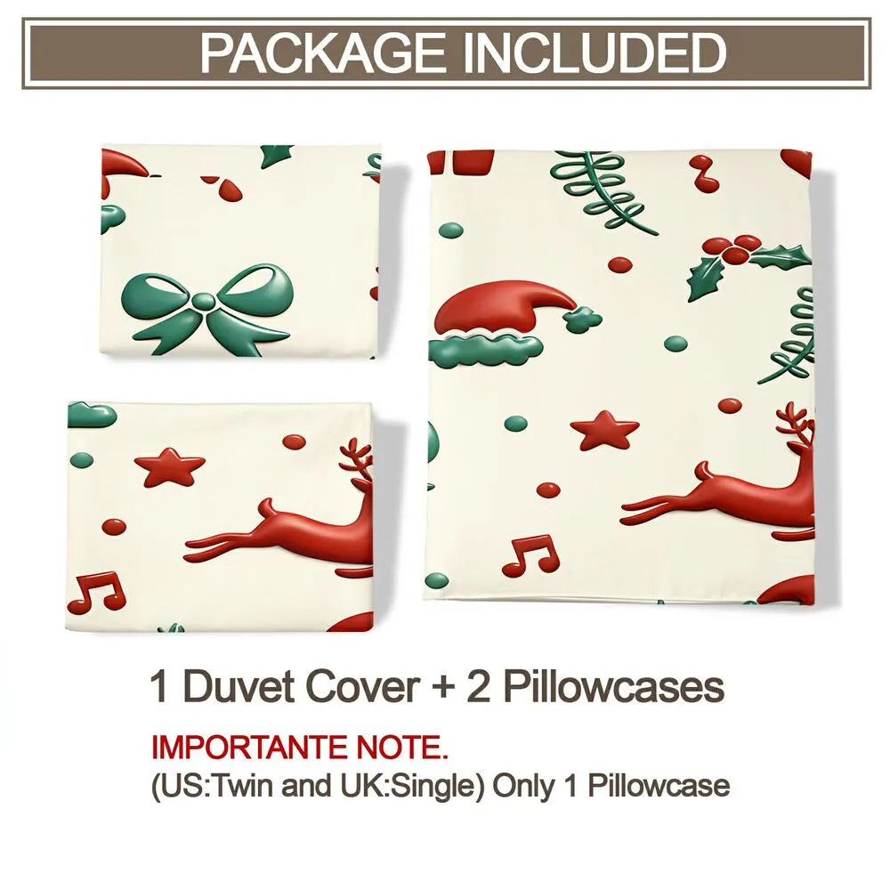 3D Christmas Reindeer Bow Christmas Gift Duvet Cover Set Kids Bedding Set