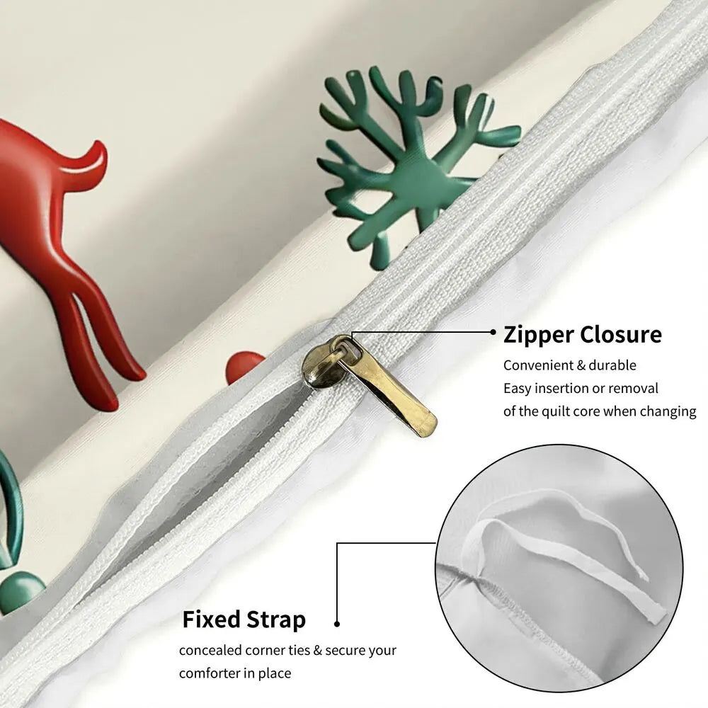 3D Christmas Reindeer Bow Christmas Gift Duvet Cover Set Kids Bedding Set