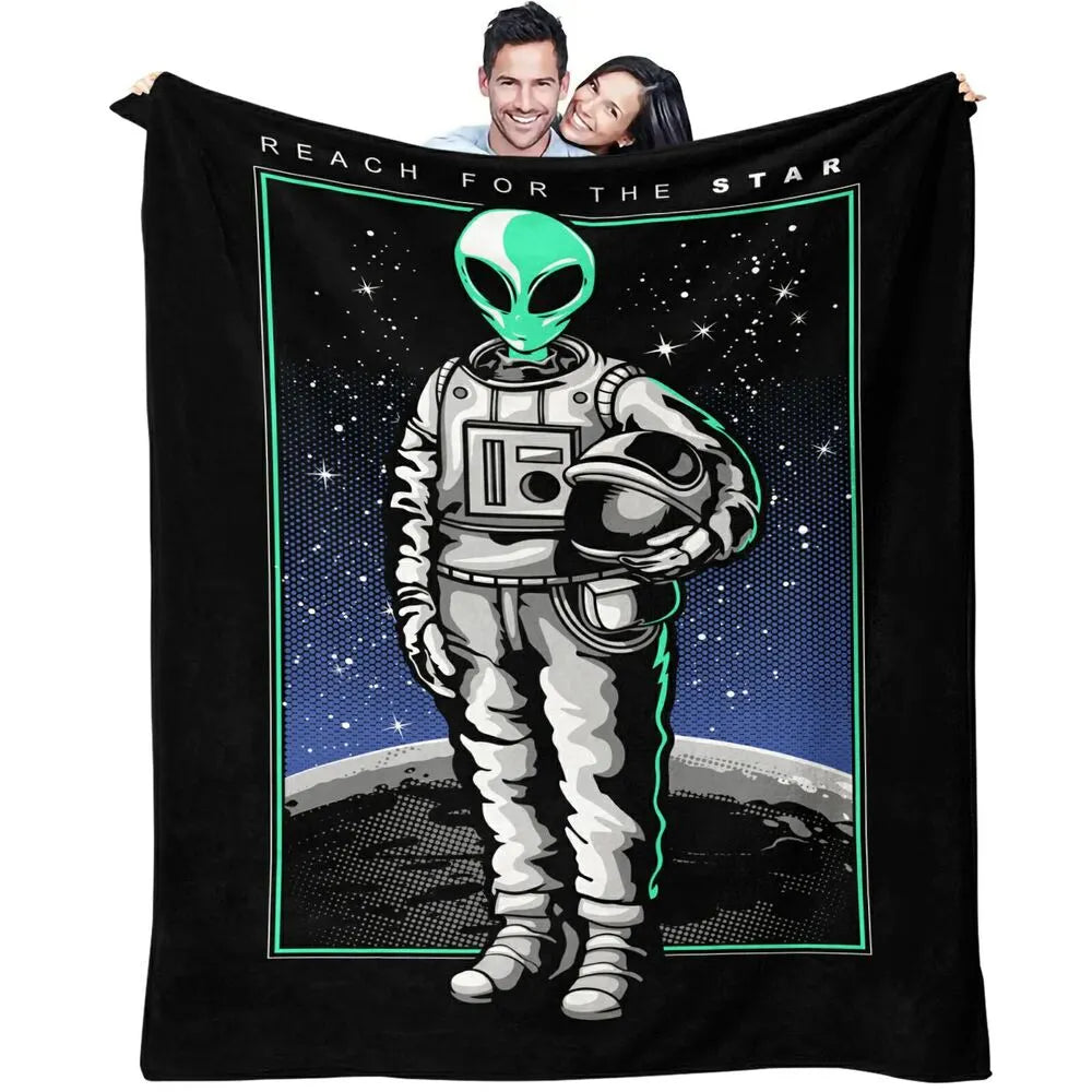 Alien Astronaut on Moon Pattern Multipurpose Throw Blanket