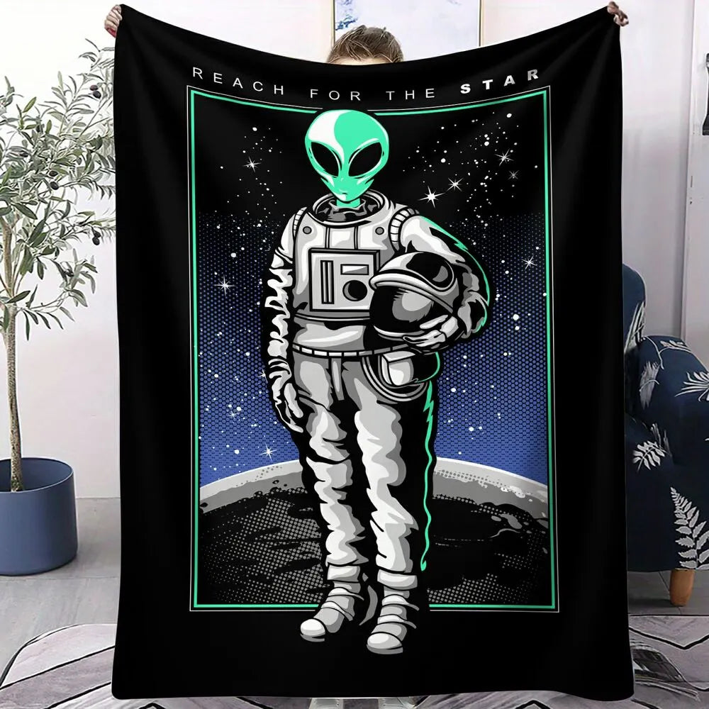 Alien Astronaut on Moon Pattern Multipurpose Throw Blanket