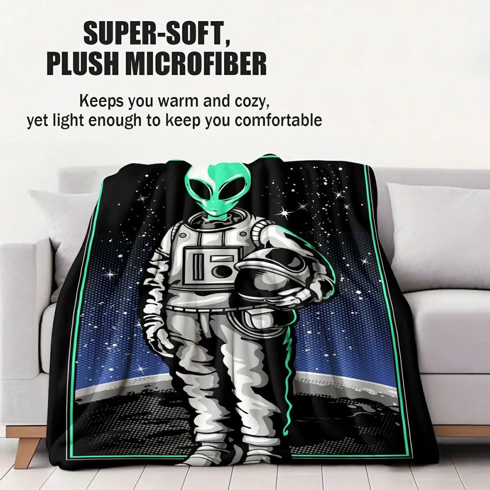 Alien Astronaut on Moon Pattern Multipurpose Throw Blanket