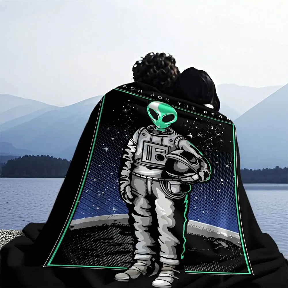 Alien Astronaut on Moon Pattern Multipurpose Throw Blanket