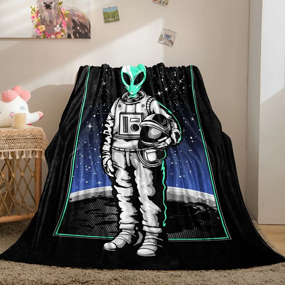 Alien Astronaut on Moon Pattern Multipurpose Throw Blanket