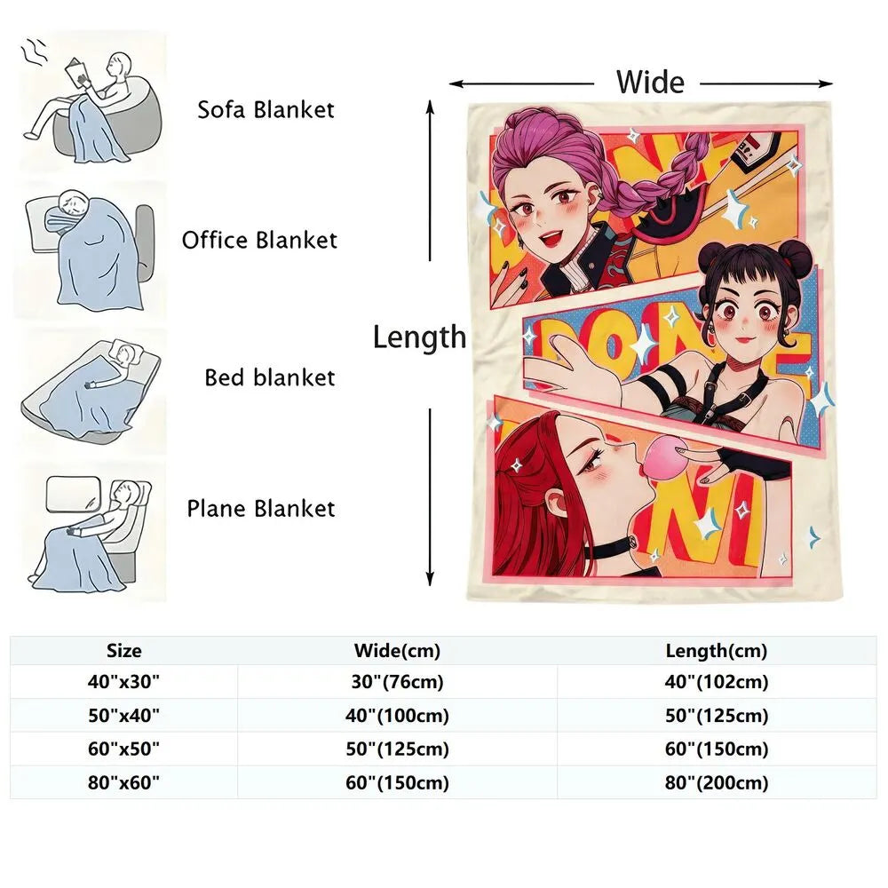 K-POP Demon Hunters Anime Style Girl Characters Multipurpose Throw Blanket