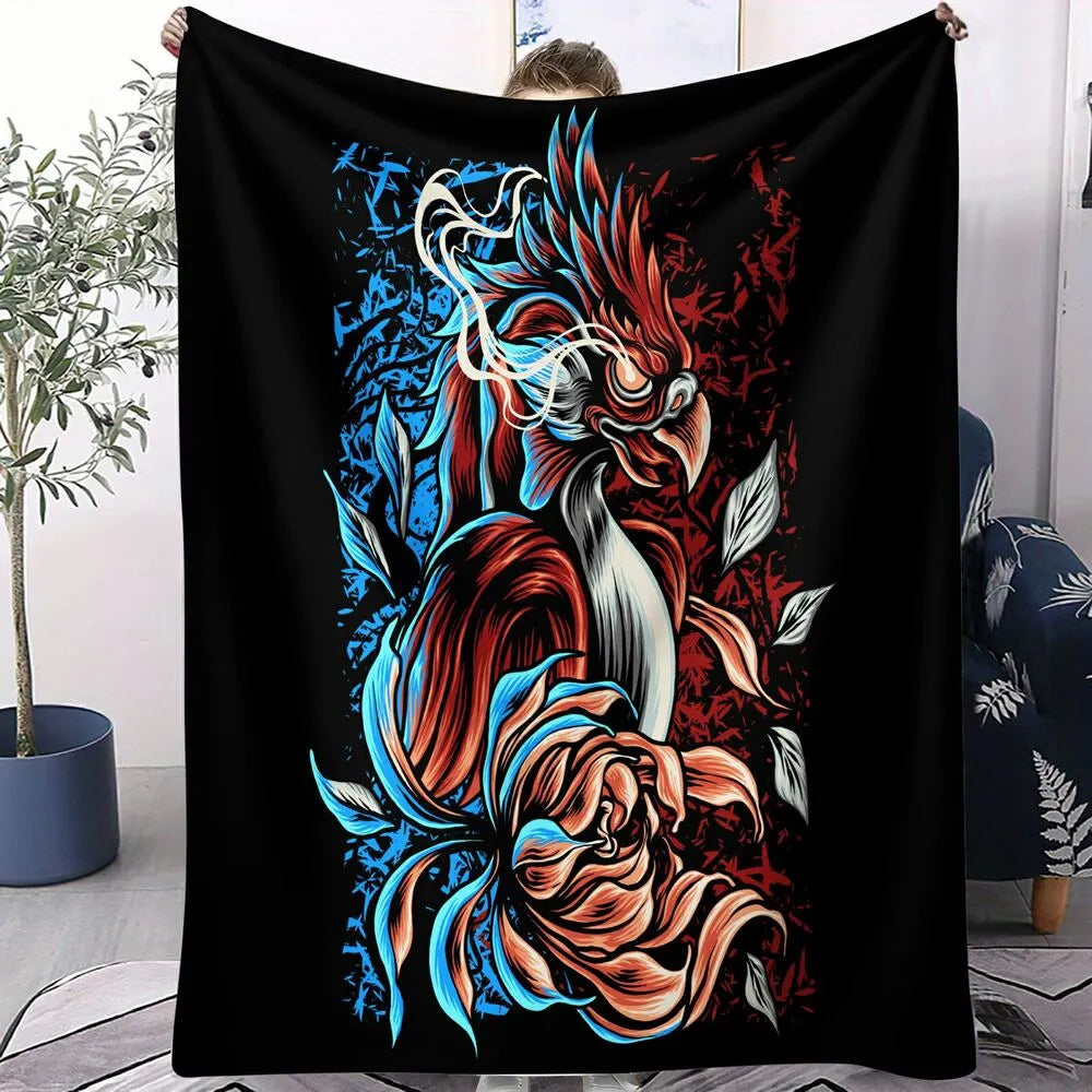 Artistic Phoenix and Floral Pattern Multipurpose Throw Blanket