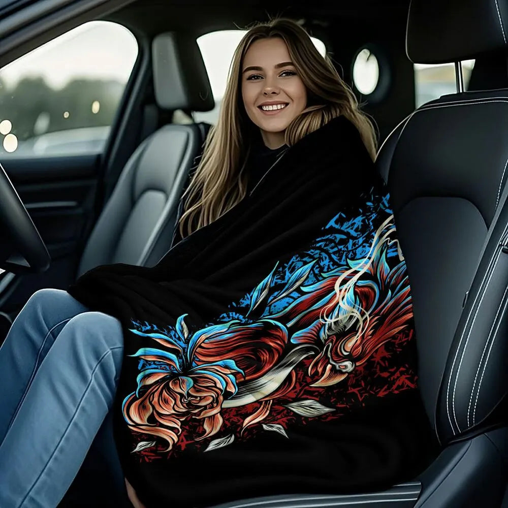 Artistic Phoenix and Floral Pattern Multipurpose Throw Blanket