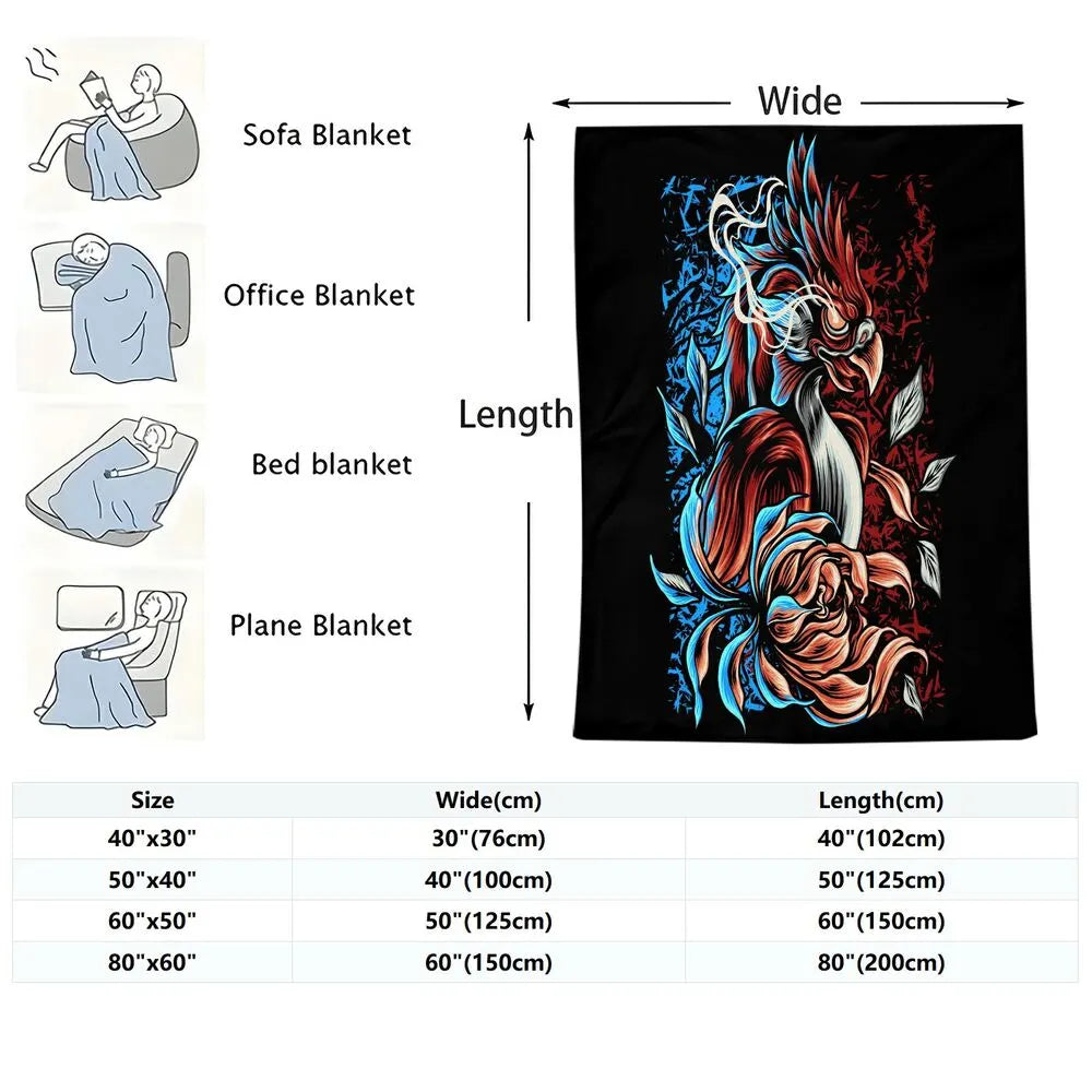 Artistic Phoenix and Floral Pattern Multipurpose Throw Blanket