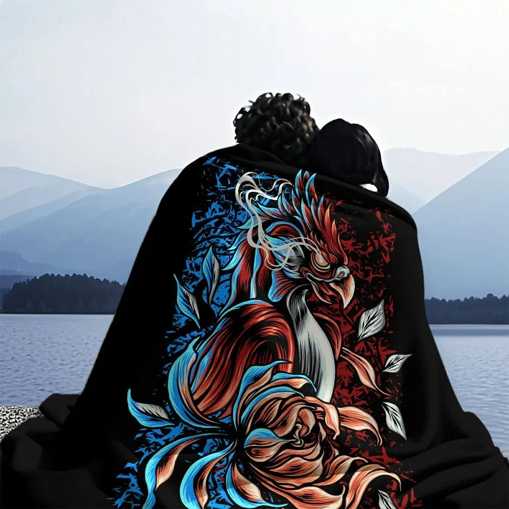Artistic Phoenix and Floral Pattern Multipurpose Throw Blanket