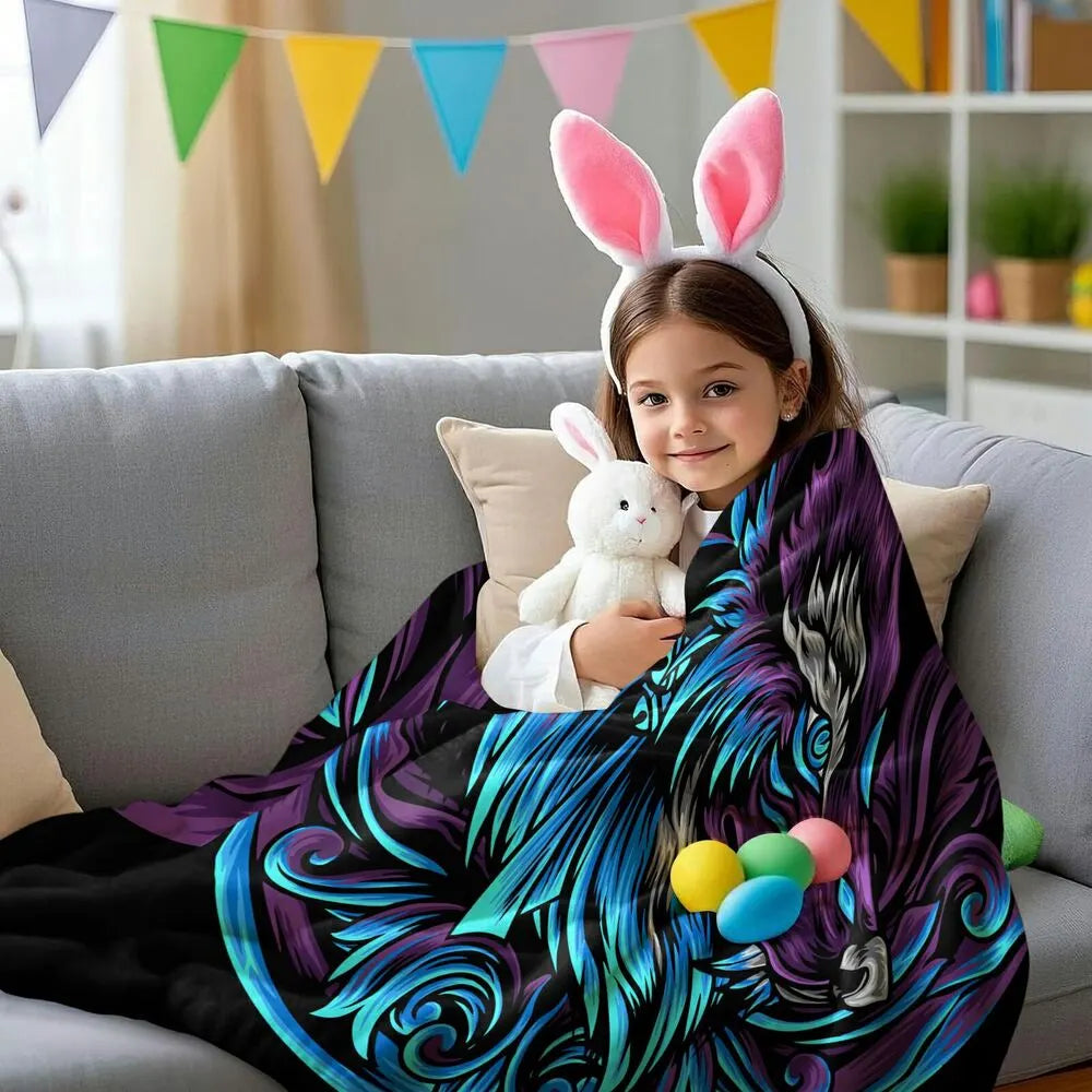 Artistic Purple and Blue Wolf Pattern Multipurpose Throw Blanket