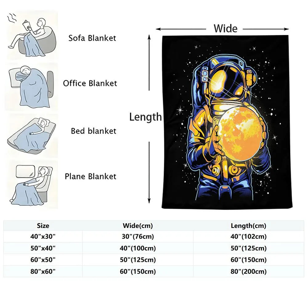 Astronaut Holding Golden Planet Pattern Multipurpose Throw Blanket
