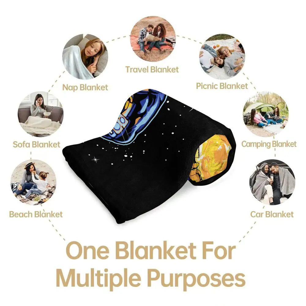 Astronaut Holding Golden Planet Pattern Multipurpose Throw Blanket