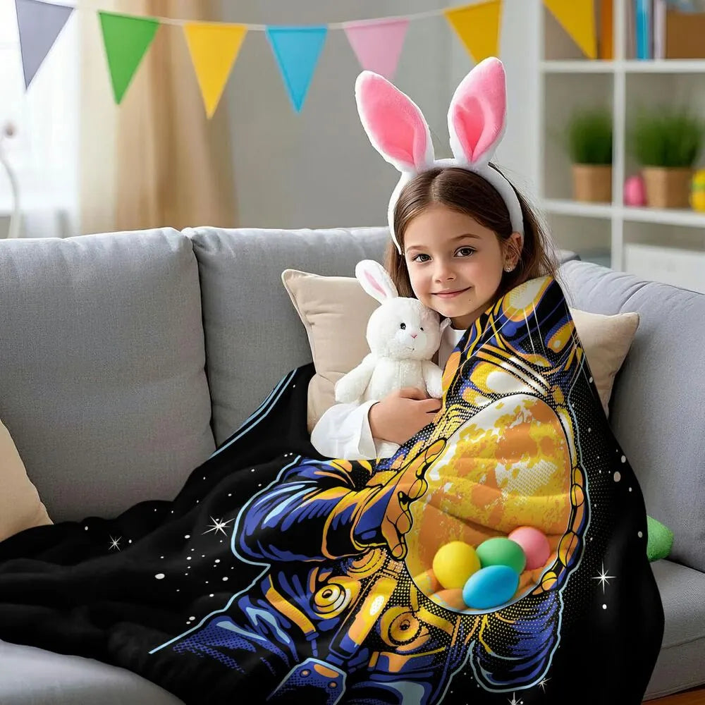 Astronaut Holding Golden Planet Pattern Multipurpose Throw Blanket