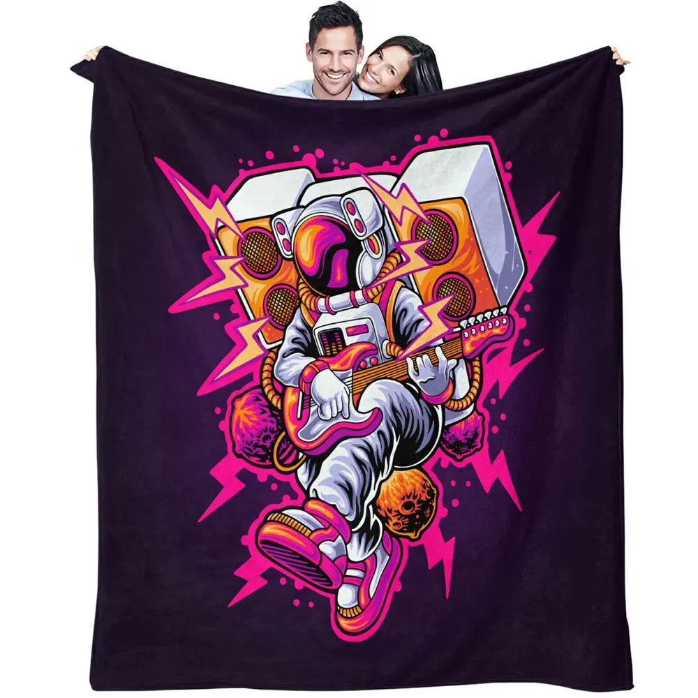 Astronaut Playing Guitar with Speakers Pattern Multipurpose Throw Blanket