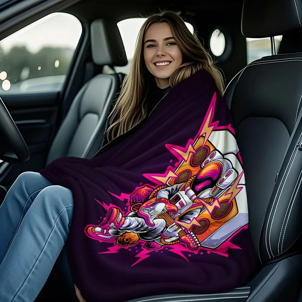 Astronaut Playing Guitar with Speakers Pattern Multipurpose Throw Blanket