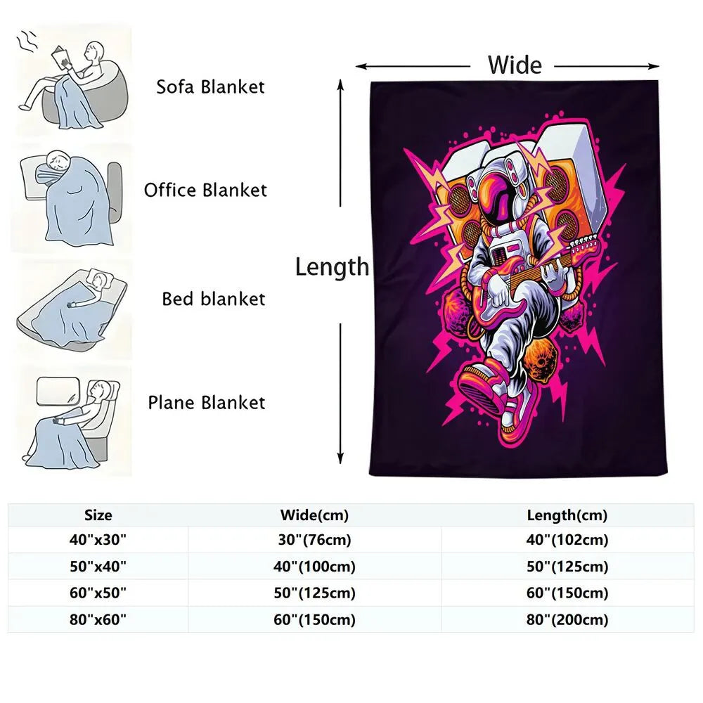 Astronaut Playing Guitar with Speakers Pattern Multipurpose Throw Blanket