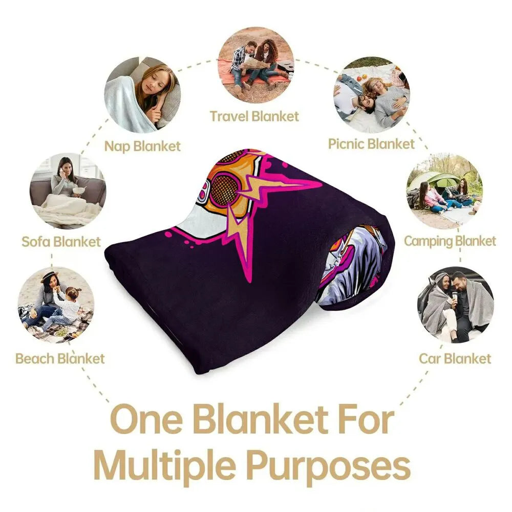 Astronaut Playing Guitar with Speakers Pattern Multipurpose Throw Blanket