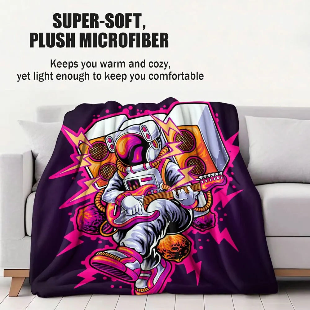 Astronaut Playing Guitar with Speakers Pattern Multipurpose Throw Blanket