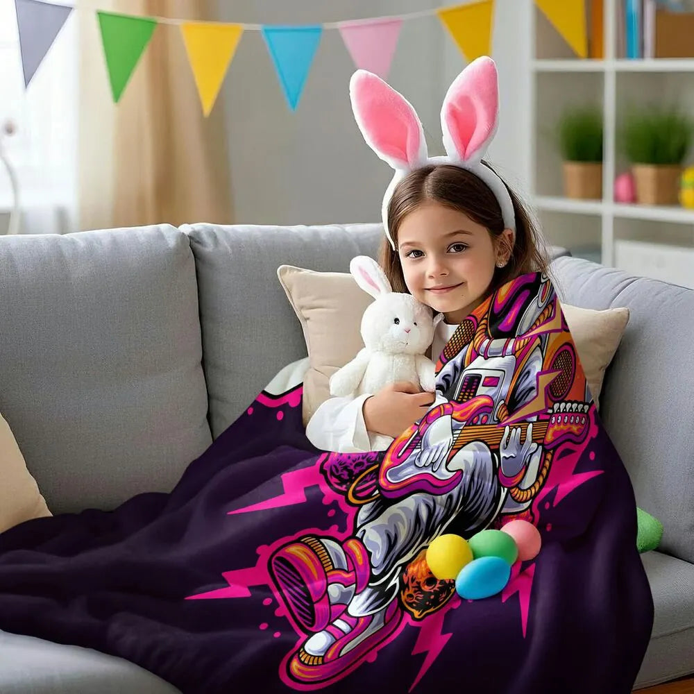 Astronaut Playing Guitar with Speakers Pattern Multipurpose Throw Blanket