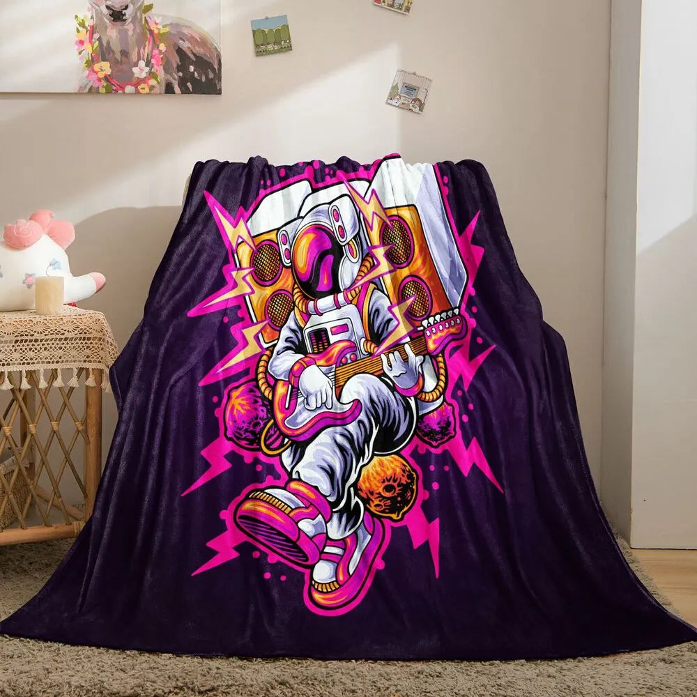 Astronaut Playing Guitar with Speakers Pattern Multipurpose Throw Blanket