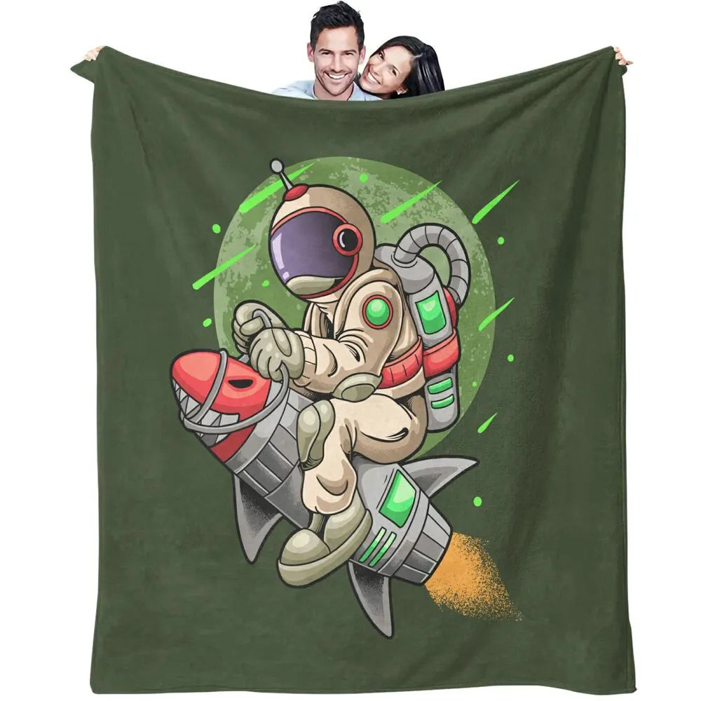 Astronaut Riding Rocket Pattern Multipurpose Throw Blanket