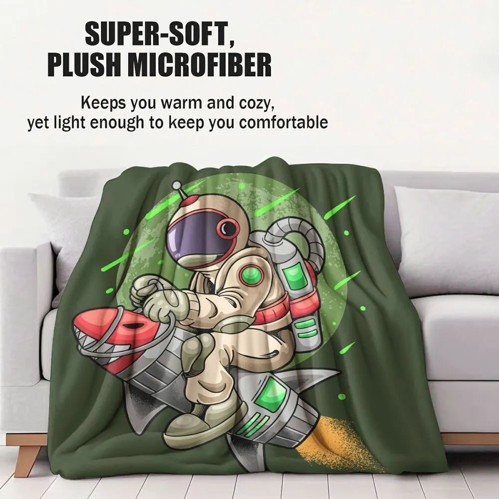 Astronaut Riding Rocket Pattern Multipurpose Throw Blanket