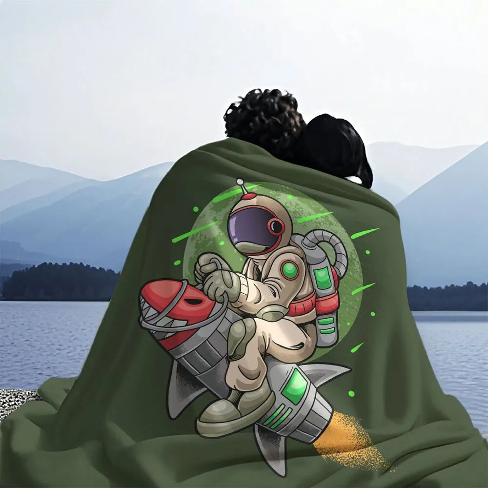 Astronaut Riding Rocket Pattern Multipurpose Throw Blanket