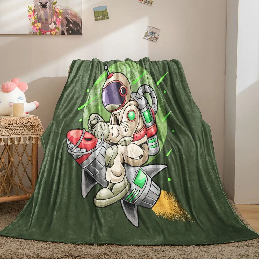 Astronaut Riding Rocket Pattern Multipurpose Throw Blanket