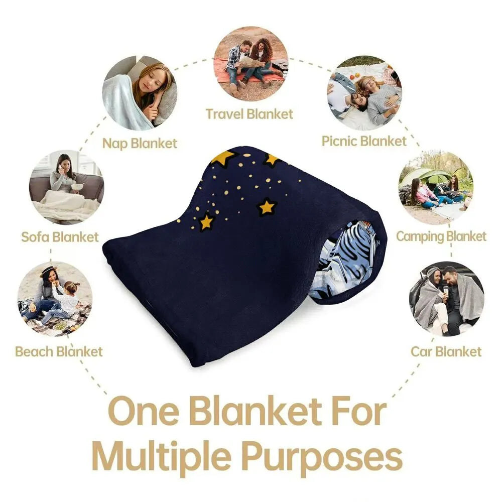 Astronaut Sitting on Moon with Stars Pattern Multipurpose Throw Blanket