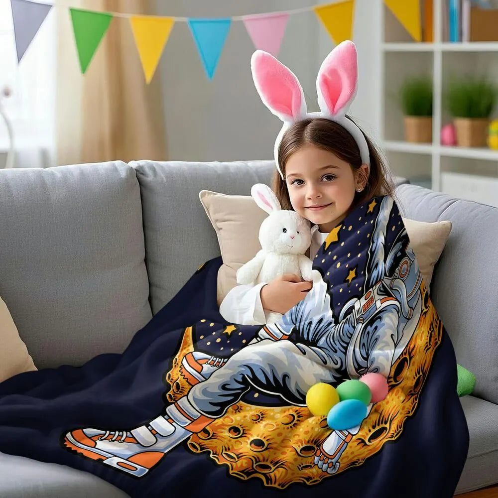 Astronaut Sitting on Moon with Stars Pattern Multipurpose Throw Blanket