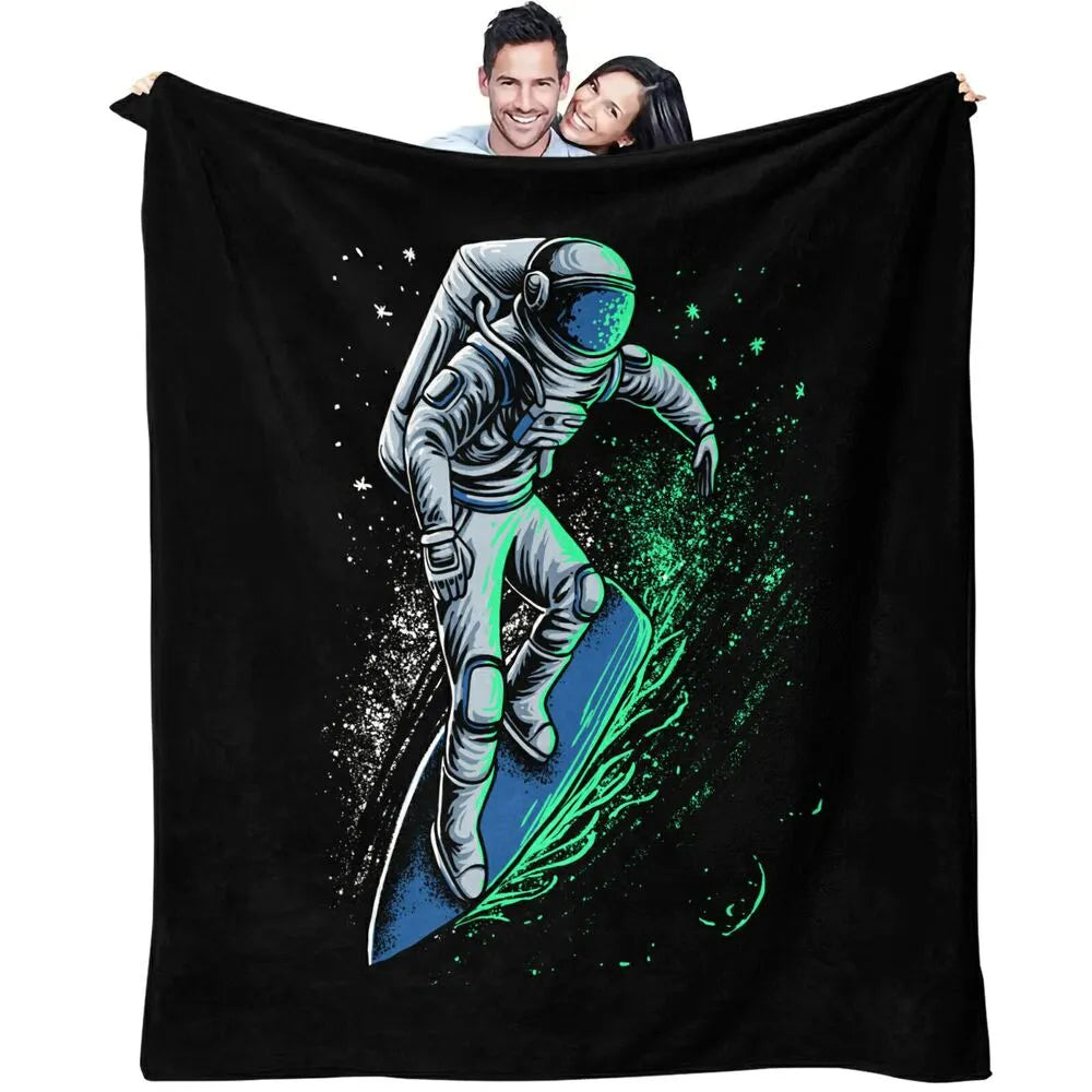 Astronaut Surfing in Space Pattern Multipurpose Throw Blanket