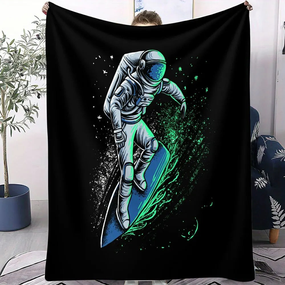 Astronaut Surfing in Space Pattern Multipurpose Throw Blanket