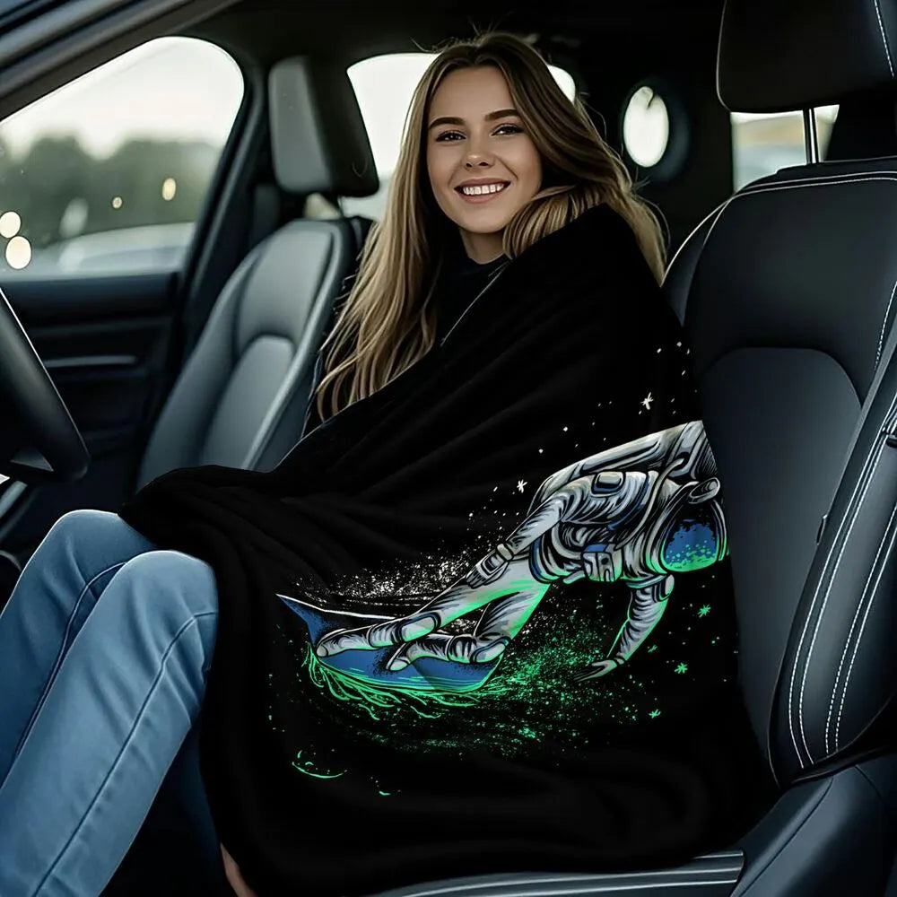 Astronaut Surfing in Space Pattern Multipurpose Throw Blanket