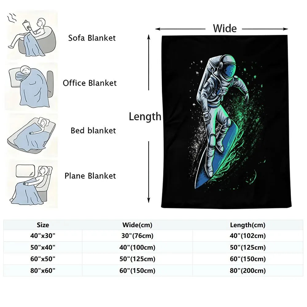 Astronaut Surfing in Space Pattern Multipurpose Throw Blanket