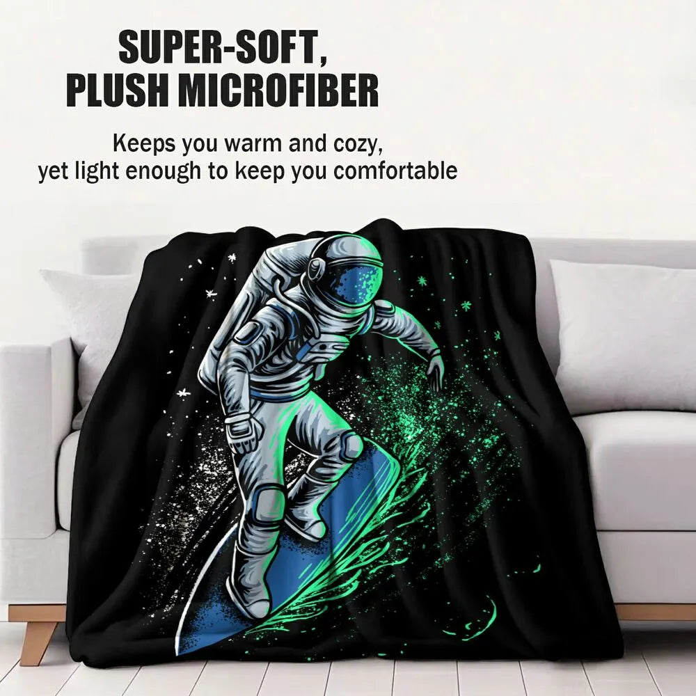 Astronaut Surfing in Space Pattern Multipurpose Throw Blanket
