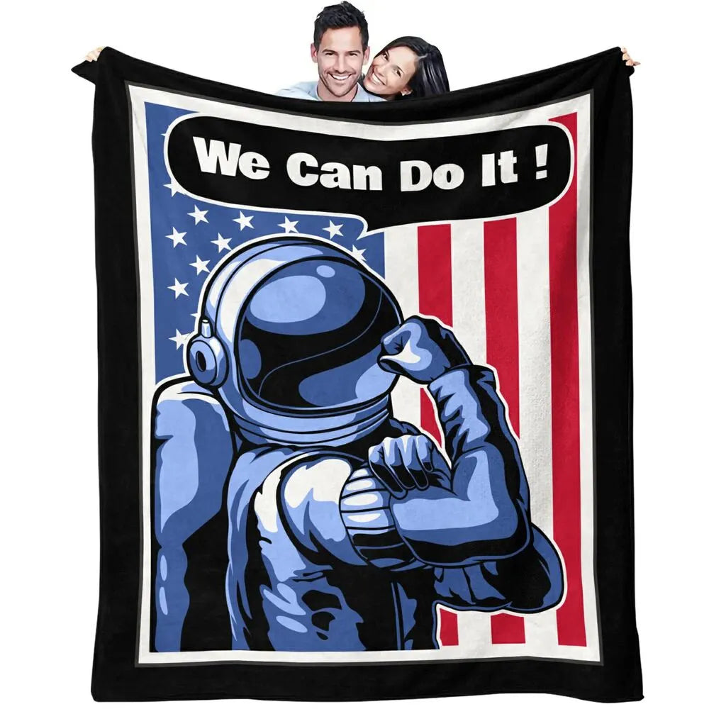 Astronaut We Can Do It! American Flag Pattern Multipurpose Throw Blanket