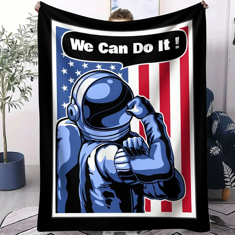 Astronaut We Can Do It! American Flag Pattern Multipurpose Throw Blanket
