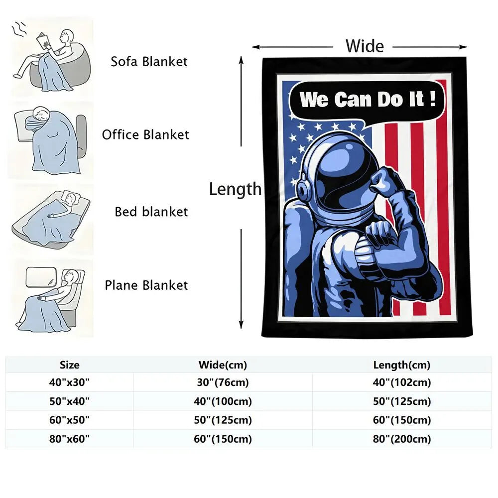 Astronaut We Can Do It! American Flag Pattern Multipurpose Throw Blanket