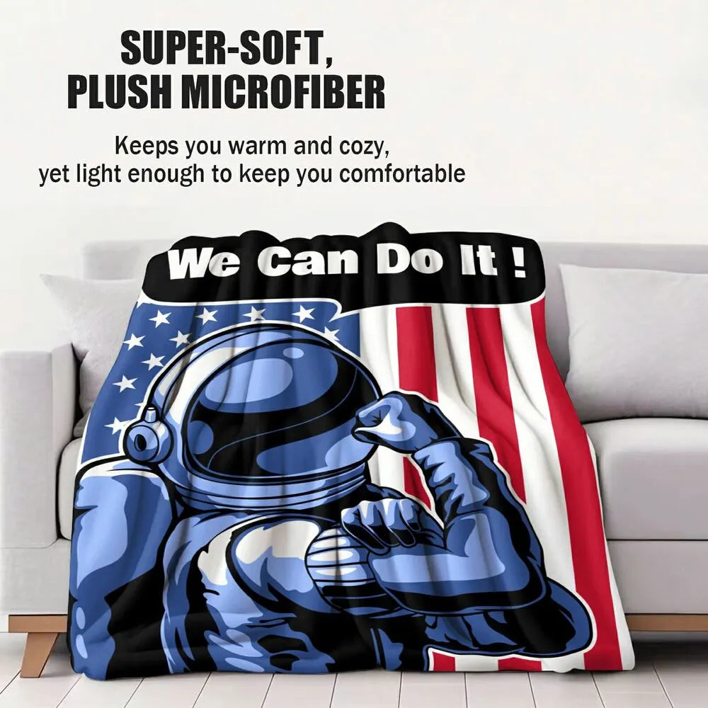Astronaut We Can Do It! American Flag Pattern Multipurpose Throw Blanket