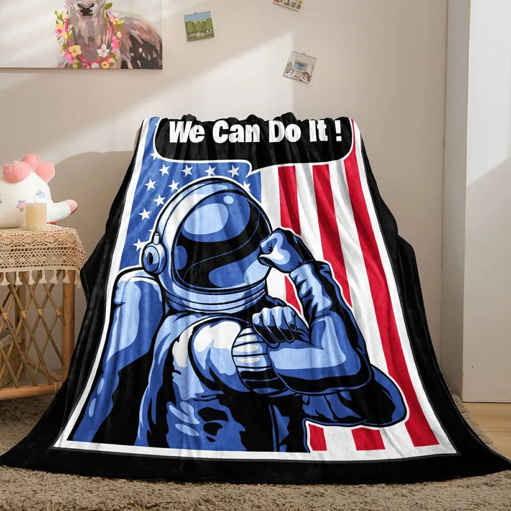 Astronaut We Can Do It! American Flag Pattern Multipurpose Throw Blanket