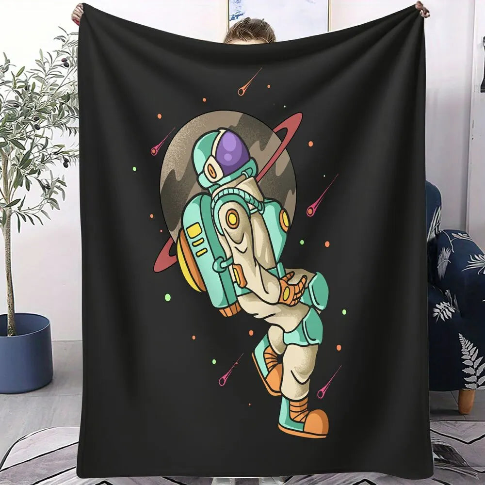 Astronaut in Space with Planet and Stars Pattern Multipurpose Throw Blanket